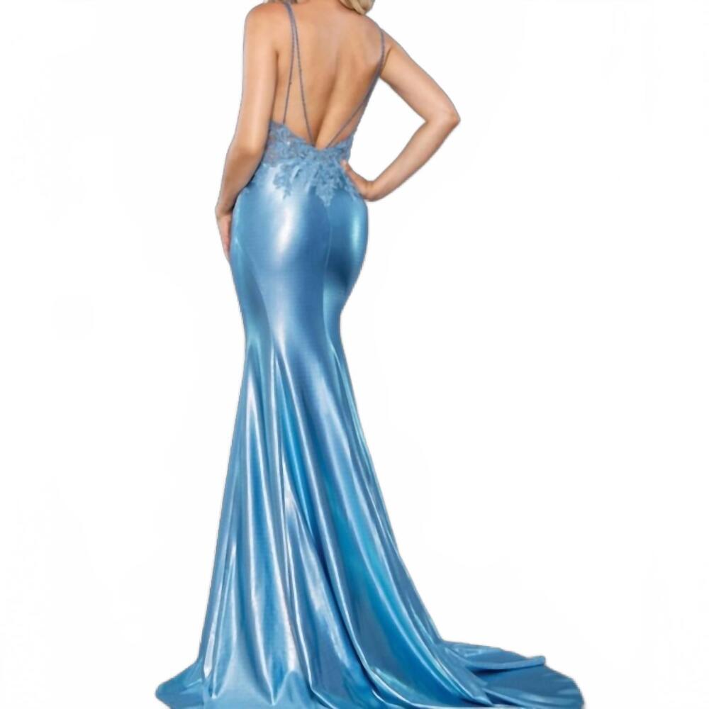 NEW STELLA COUTURE long evening mermaid gown in blue